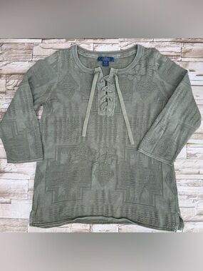 Tommy Bahama X Pendleton Aloha Harding Lace-Up Knit Sweater 3/4 sleeves Sz Med